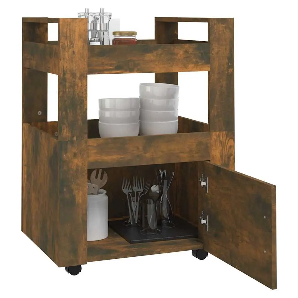 Kitchen Trolley Engineered Wood 60W x 45D x 80H cm Brown 2 Shelves Mobile Storage Cart