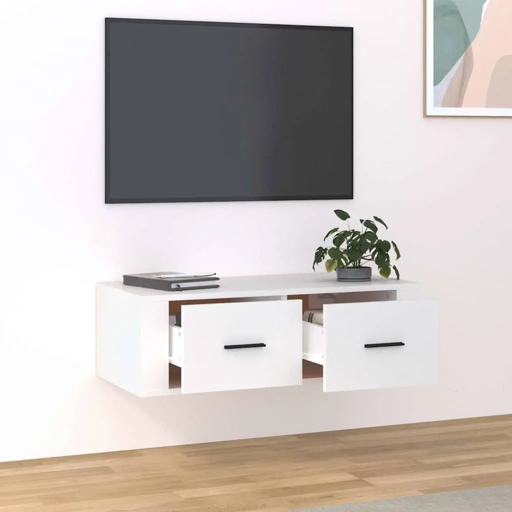 Hanging TV Cabinet Engineered Wood Wall-Mounted Media Storage Unit White 80 x 36 x 25 cm