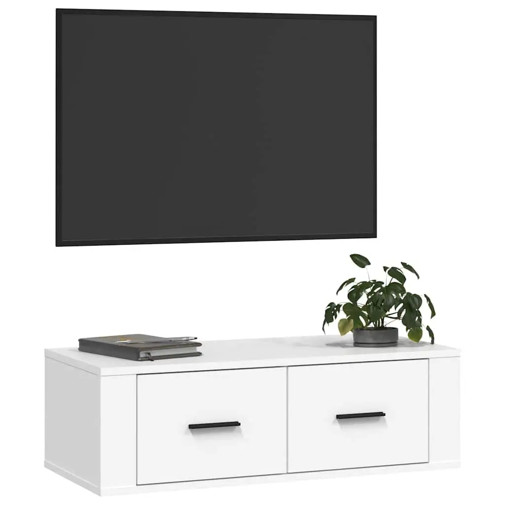 Hanging TV Cabinet Engineered Wood Wall-Mounted Media Storage Unit White 80 x 36 x 25 cm