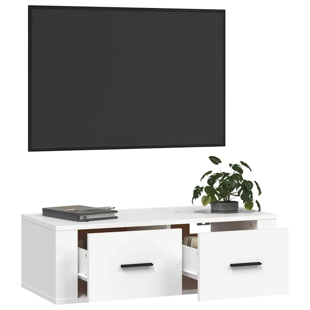 Hanging TV Cabinet Engineered Wood Wall-Mounted Media Storage Unit White 80 x 36 x 25 cm