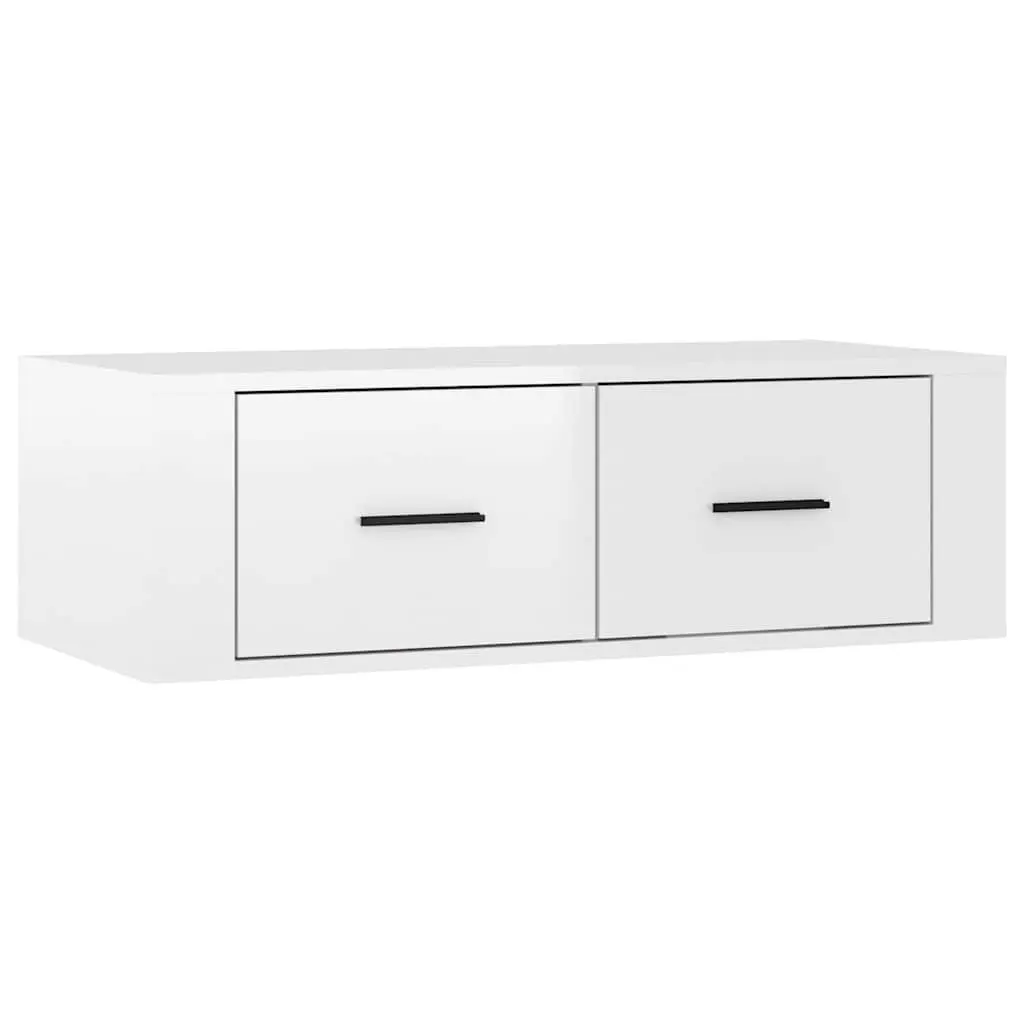TV Cabinet Engineered Wood Wall-Mounted White 80 x 36 x 25 cm with 2 Drawers