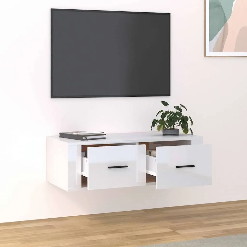 TV Cabinet Engineered Wood Wall-Mounted White 80 x 36 x 25 cm with 2 Drawers