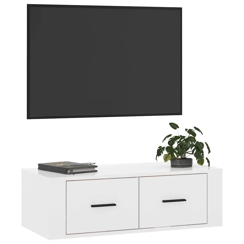 TV Cabinet Engineered Wood Wall-Mounted White 80 x 36 x 25 cm with 2 Drawers