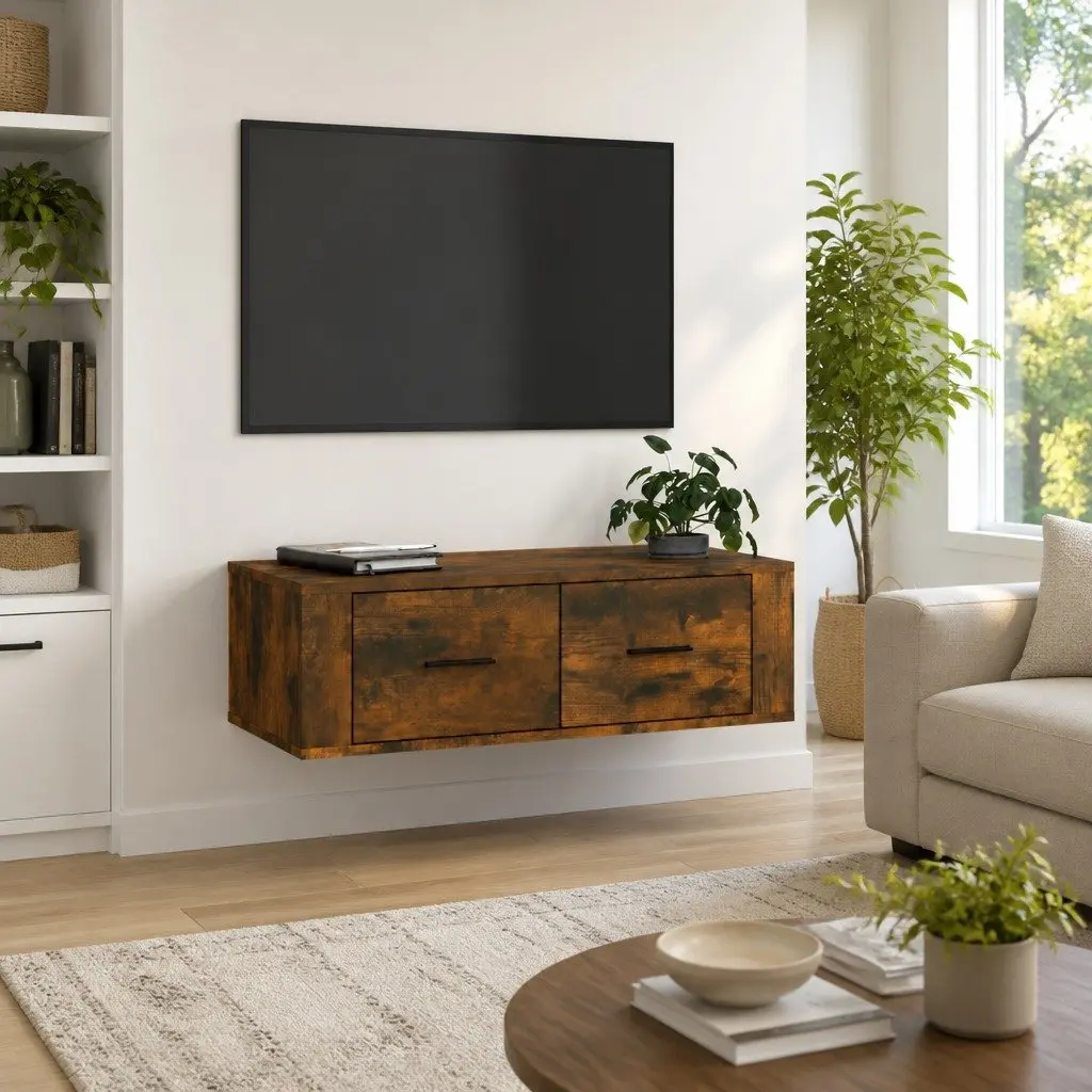 Hanging TV Cabinet Wall-Mounted Media Storage Unit Brown Engineered Wood