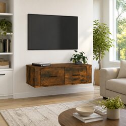 Hanging TV Cabinet Wall-Mounted Media Storage Unit Brown Engineered Wood