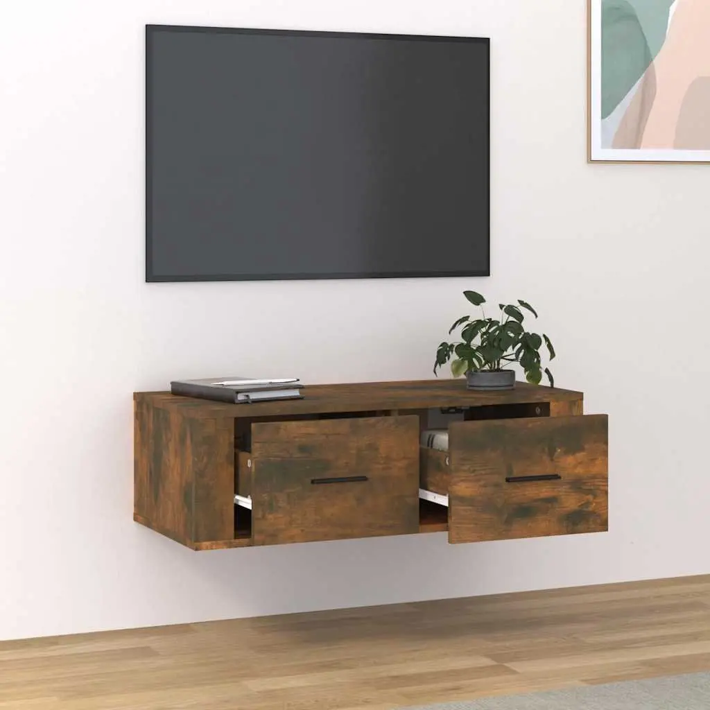 Hanging TV Cabinet Wall-Mounted Media Storage Unit Brown Engineered Wood