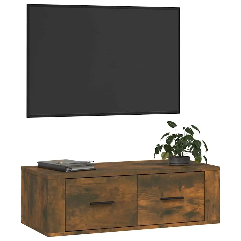Hanging TV Cabinet Wall-Mounted Media Storage Unit Brown Engineered Wood