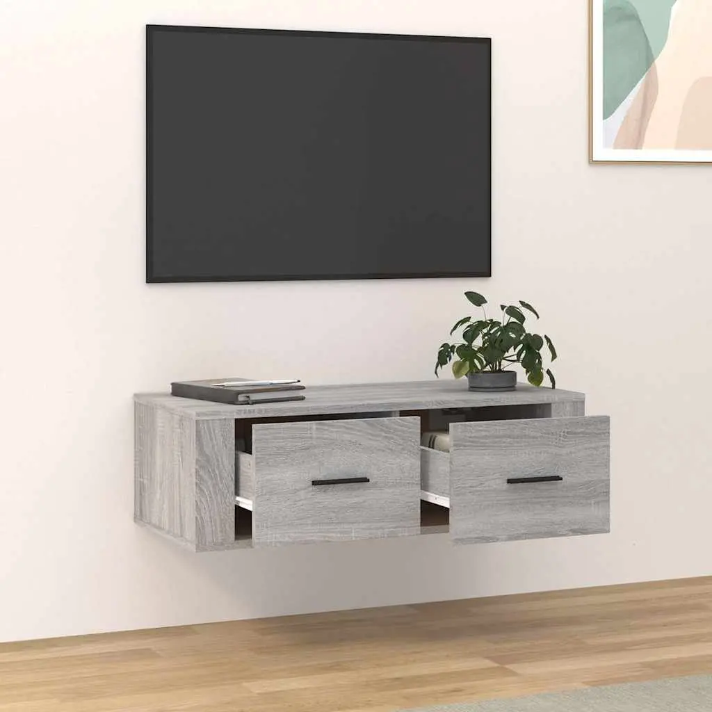 Hanging TV Cabinet Engineered Wood Grey Sonoma Wall-Mounted Media Storage Unit 80 x 36 x 25 cm