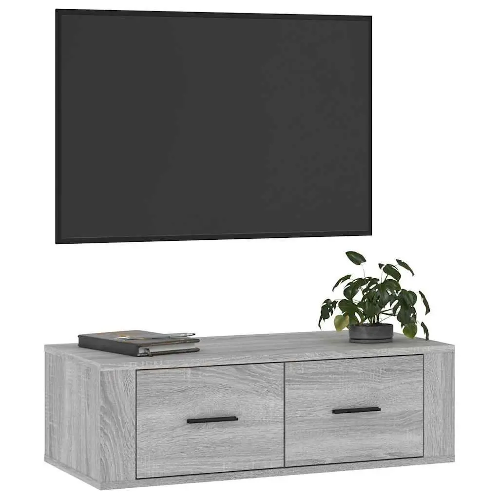 Hanging TV Cabinet Engineered Wood Grey Sonoma Wall-Mounted Media Storage Unit 80 x 36 x 25 cm