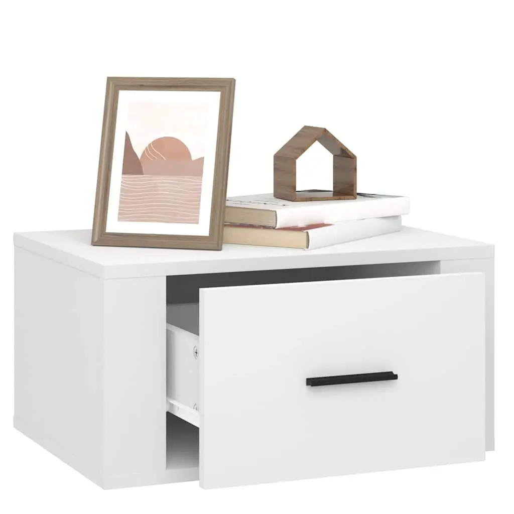 Wall-mounted Bedside Cabinet White Floating Storage Organizer 50x36x25 cm