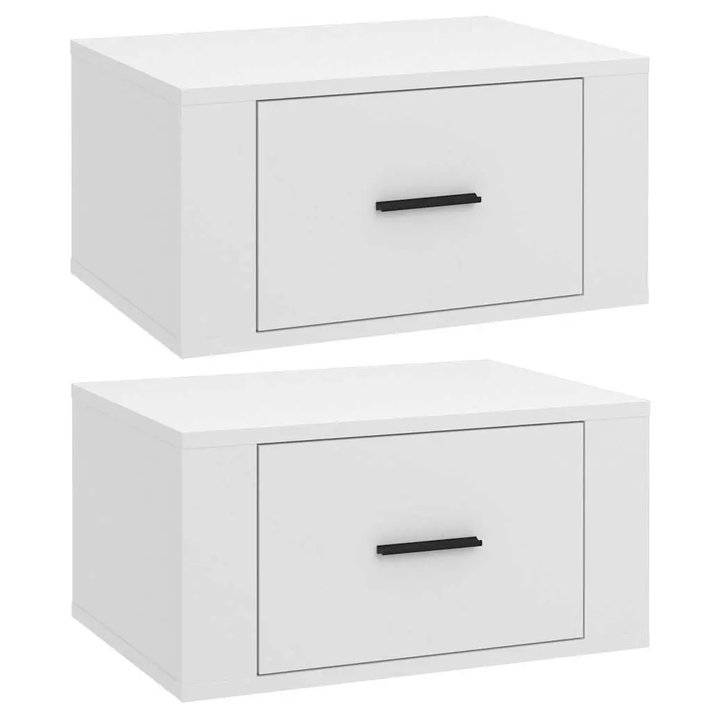 Floating Bedside Cabinets 2 Piece Engineered Wood 50x36x25cm White Wall-mounted Storage Units