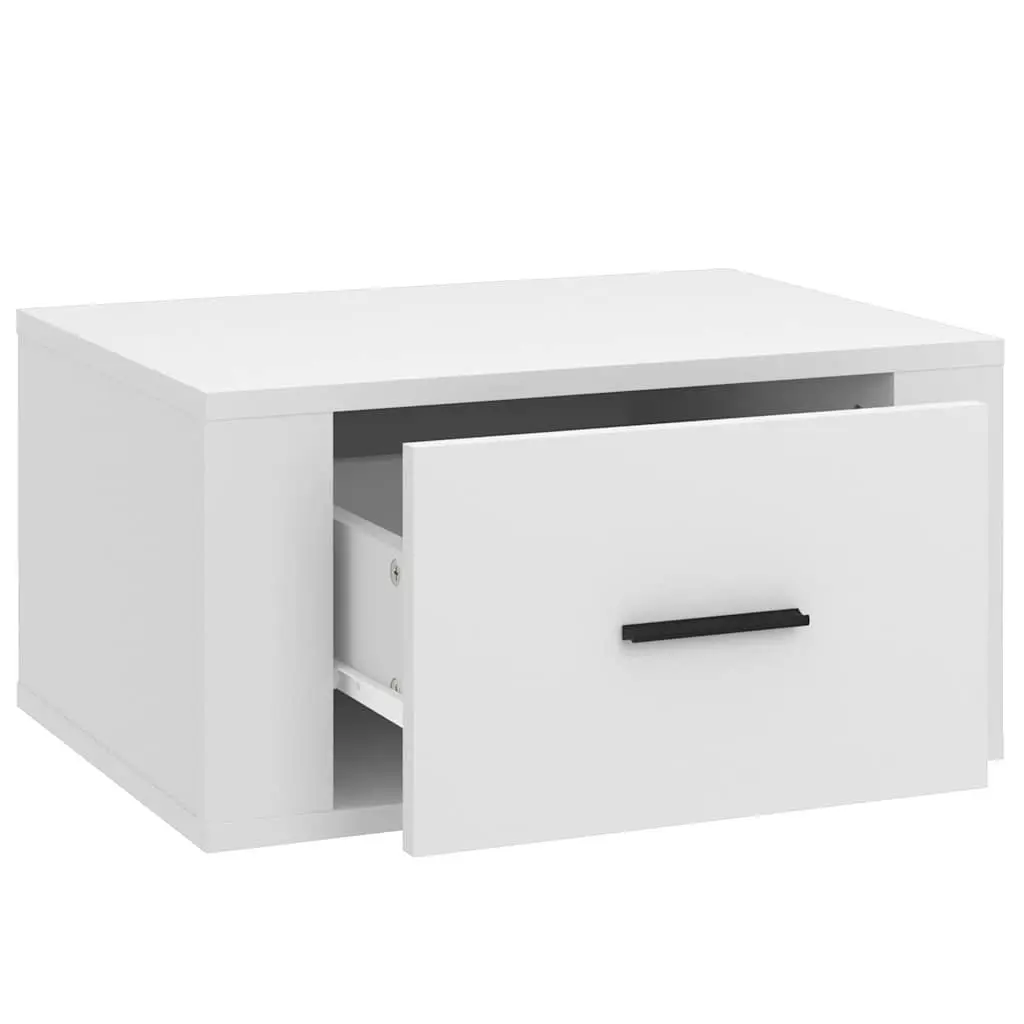 Floating Bedside Cabinets 2 Piece Engineered Wood 50x36x25cm White Wall-mounted Storage Units