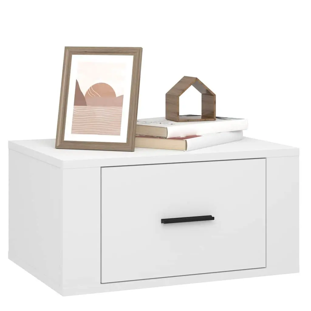 Floating Bedside Cabinets 2 Piece Engineered Wood 50x36x25cm White Wall-mounted Storage Units