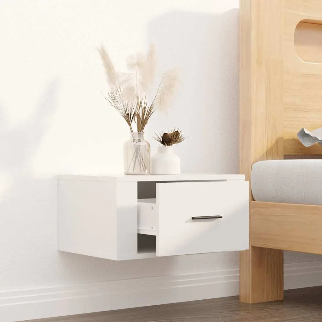 Floating Storage Cabinet Engineered Wood White High Gloss 50x36x25cm Wall-Mounted Organizer for Bedroom Essentials