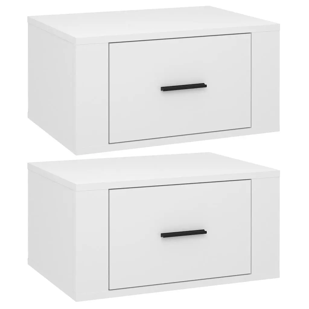 White Engineered Wood Floating Bedside Cabinets 2 Piece Wall Mounted Storage Organizer 50x36x25cm