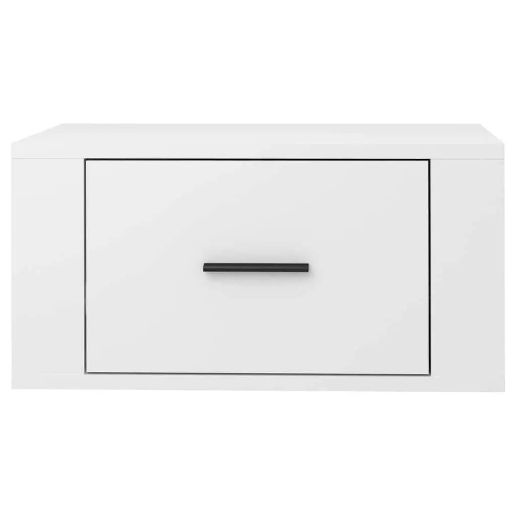 White Engineered Wood Floating Bedside Cabinets 2 Piece Wall Mounted Storage Organizer 50x36x25cm