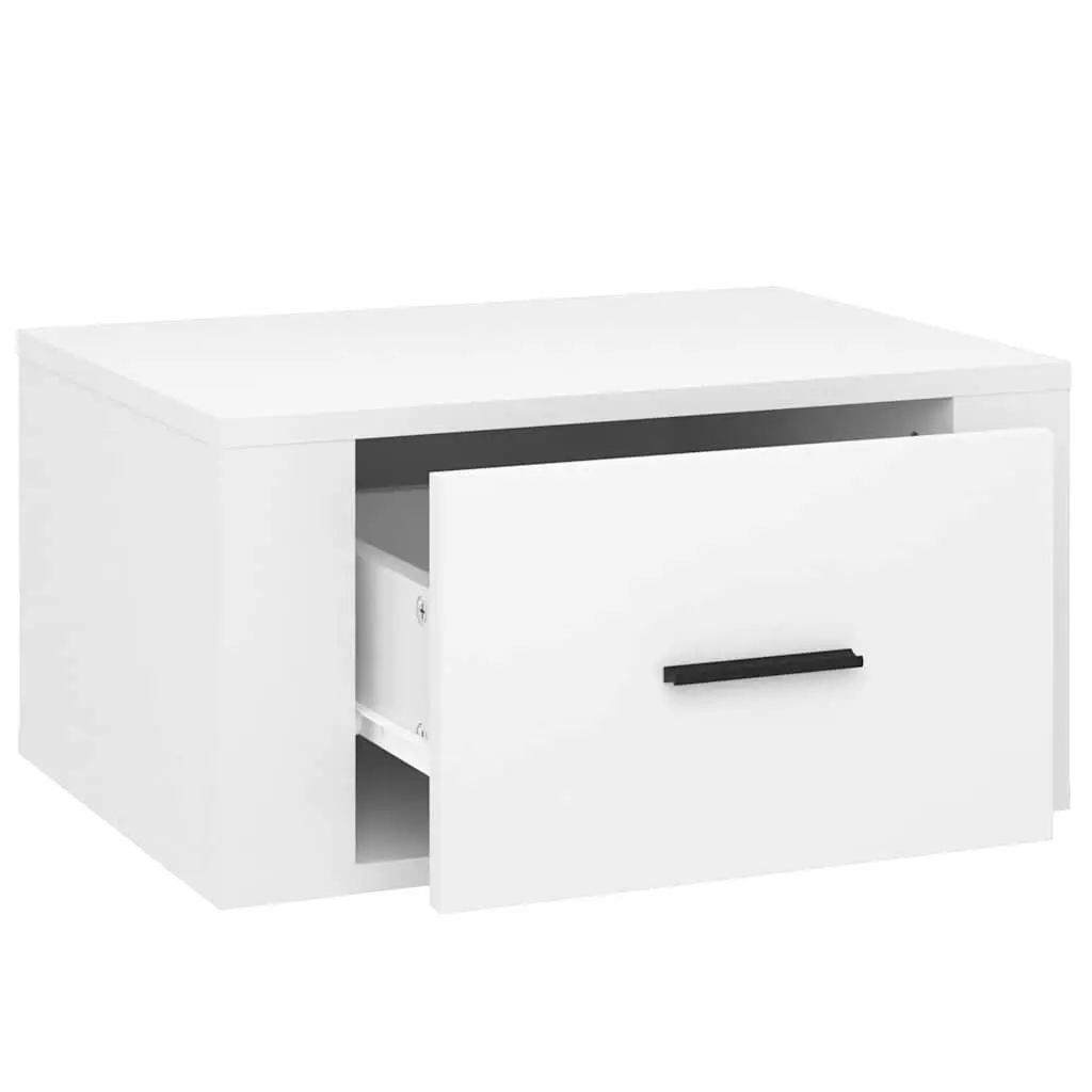 White Engineered Wood Floating Bedside Cabinets 2 Piece Wall Mounted Storage Organizer 50x36x25cm