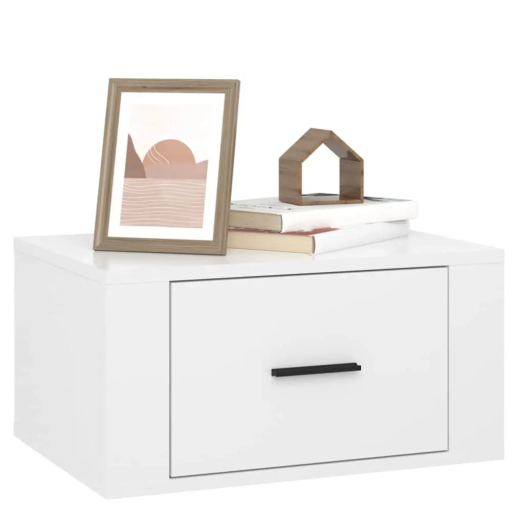 White Engineered Wood Floating Bedside Cabinets 2 Piece Wall Mounted Storage Organizer 50x36x25cm
