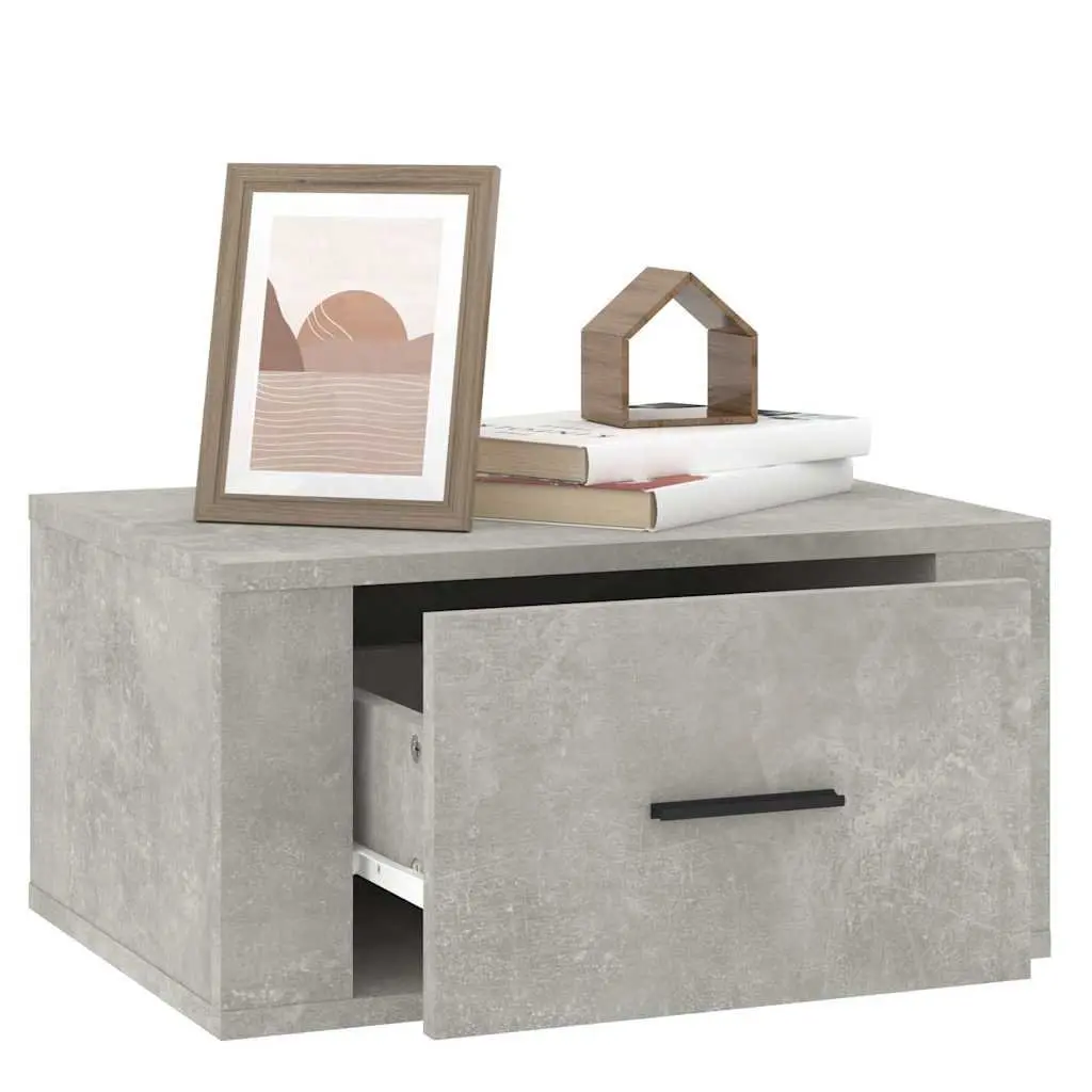 Wall-Mounted Bedside Cabinet Grey Floating Storage Unit Bedroom Organiser