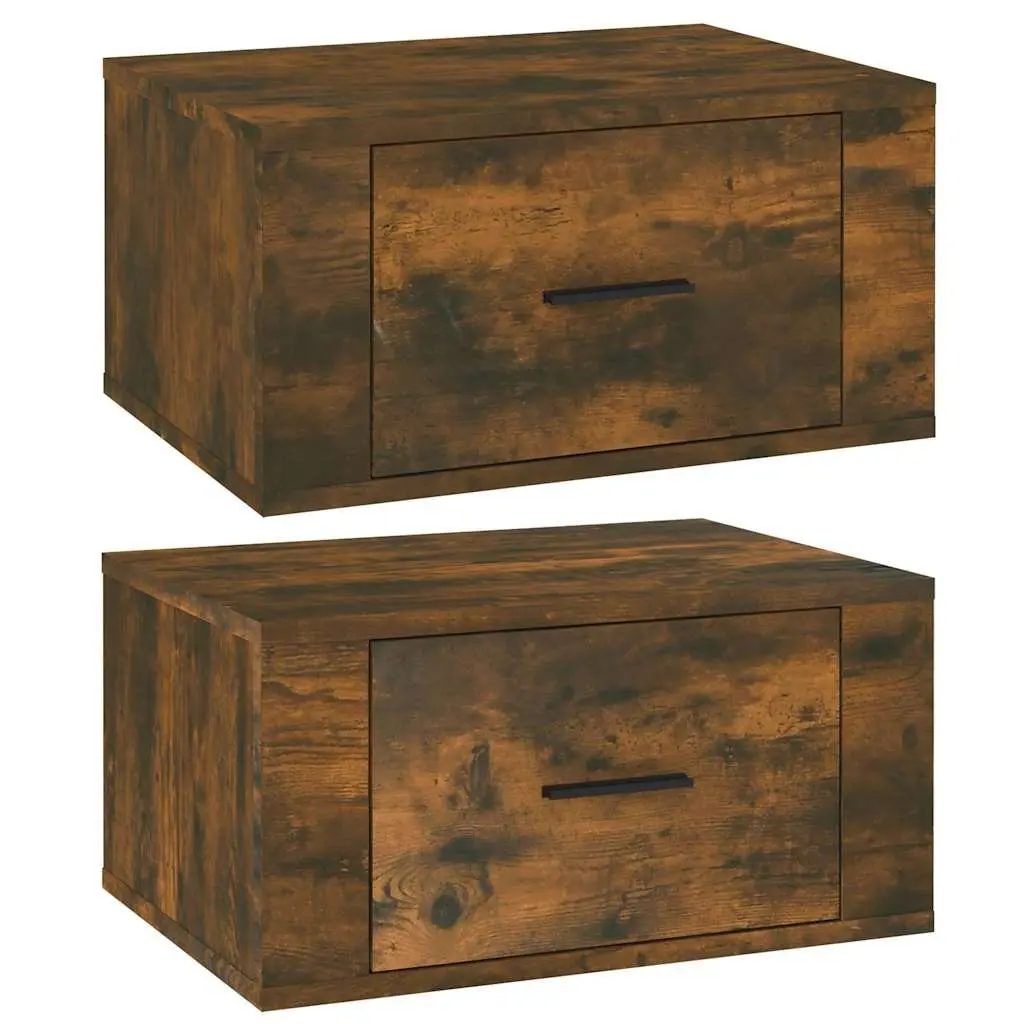 Wall-mounted Bedside Cabinets Engineered Wood 50x36x25 cm Smoked Oak 2 pcs