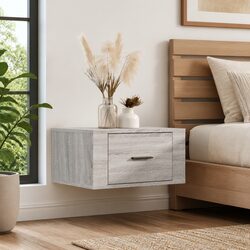 Functional Wall-Mounted Bedside Cabinet in Grey Sonoma