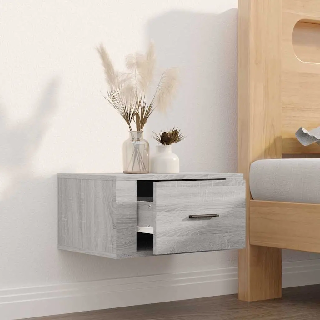 Wall-Mounted Bedside Cabinet in Grey Sonoma