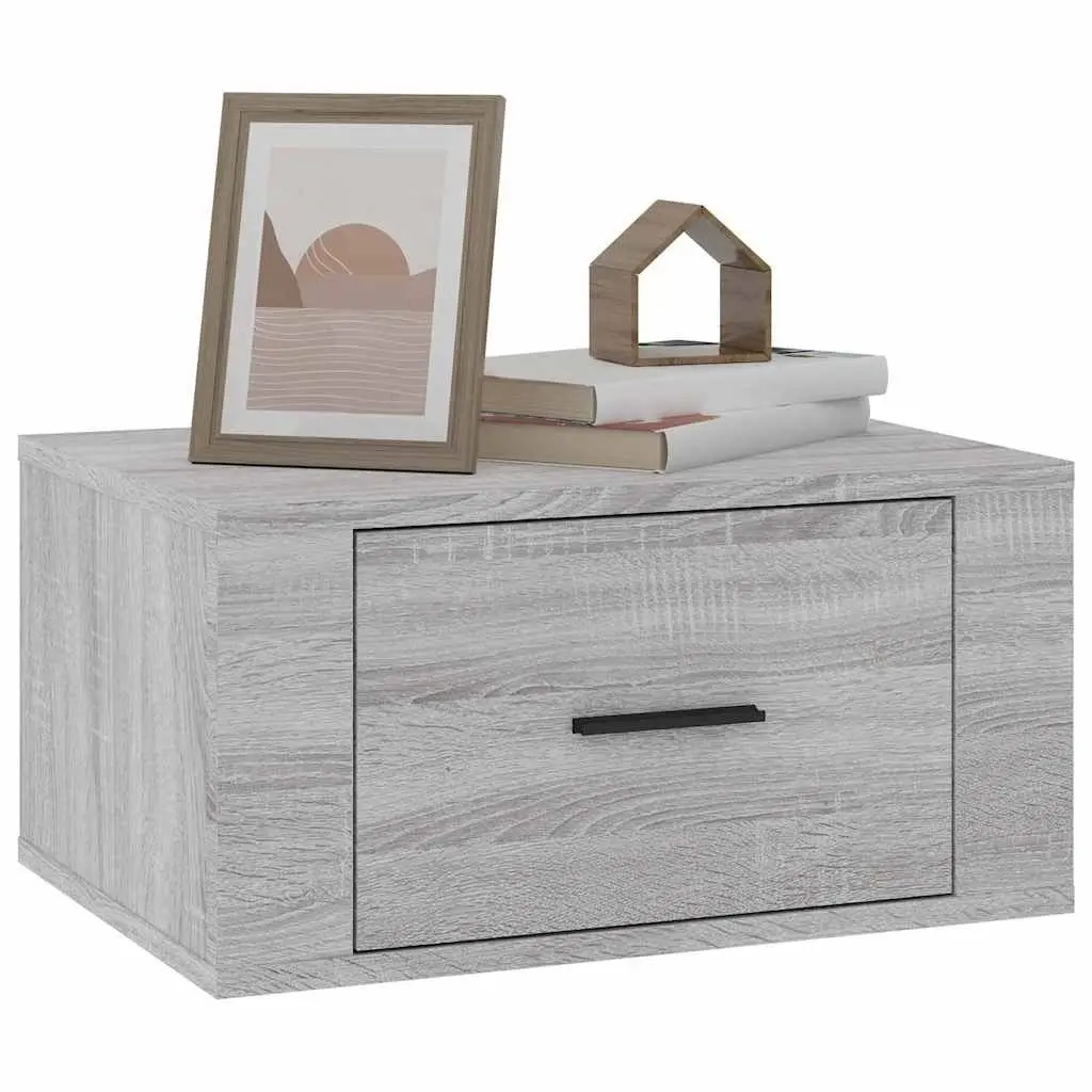 Wall-Mounted Bedside Cabinet in Grey Sonoma