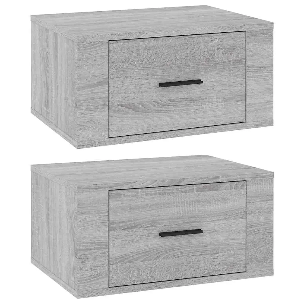 Wall-mounted Bedside Cabinets Engineered Wood 50 x 36 x 25 cm Grey Sonoma 2 Piece