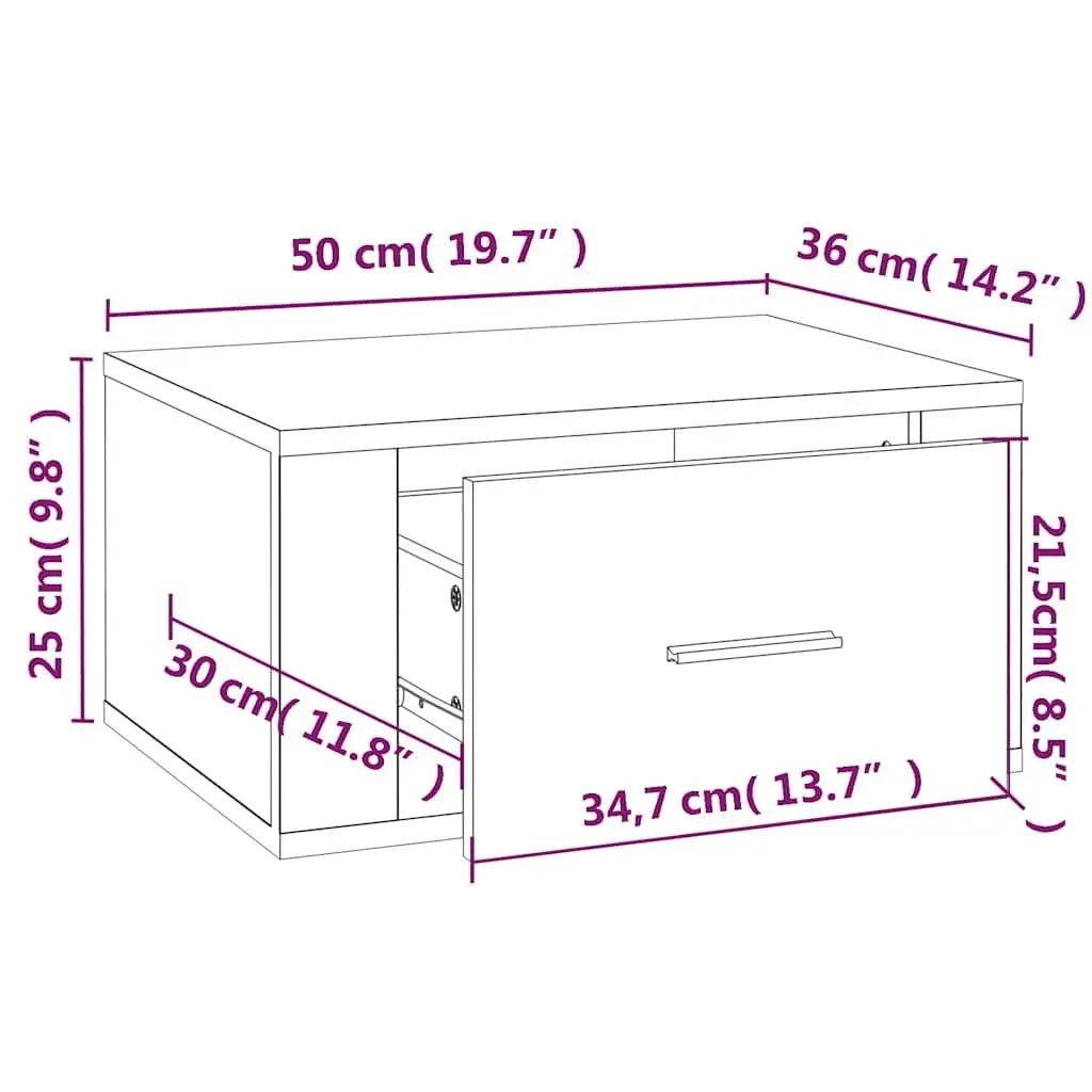 Wall-mounted Bedside Cabinets Engineered Wood 50 x 36 x 25 cm Grey Sonoma 2 Piece
