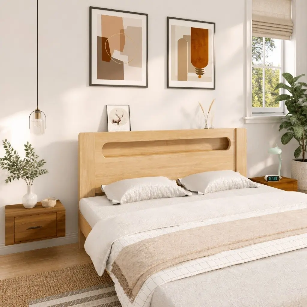 Floating Storage Cabinets Set of 2 Bedside Wall-mounted Engineered Wood 50x36x25cm Brown Oak
