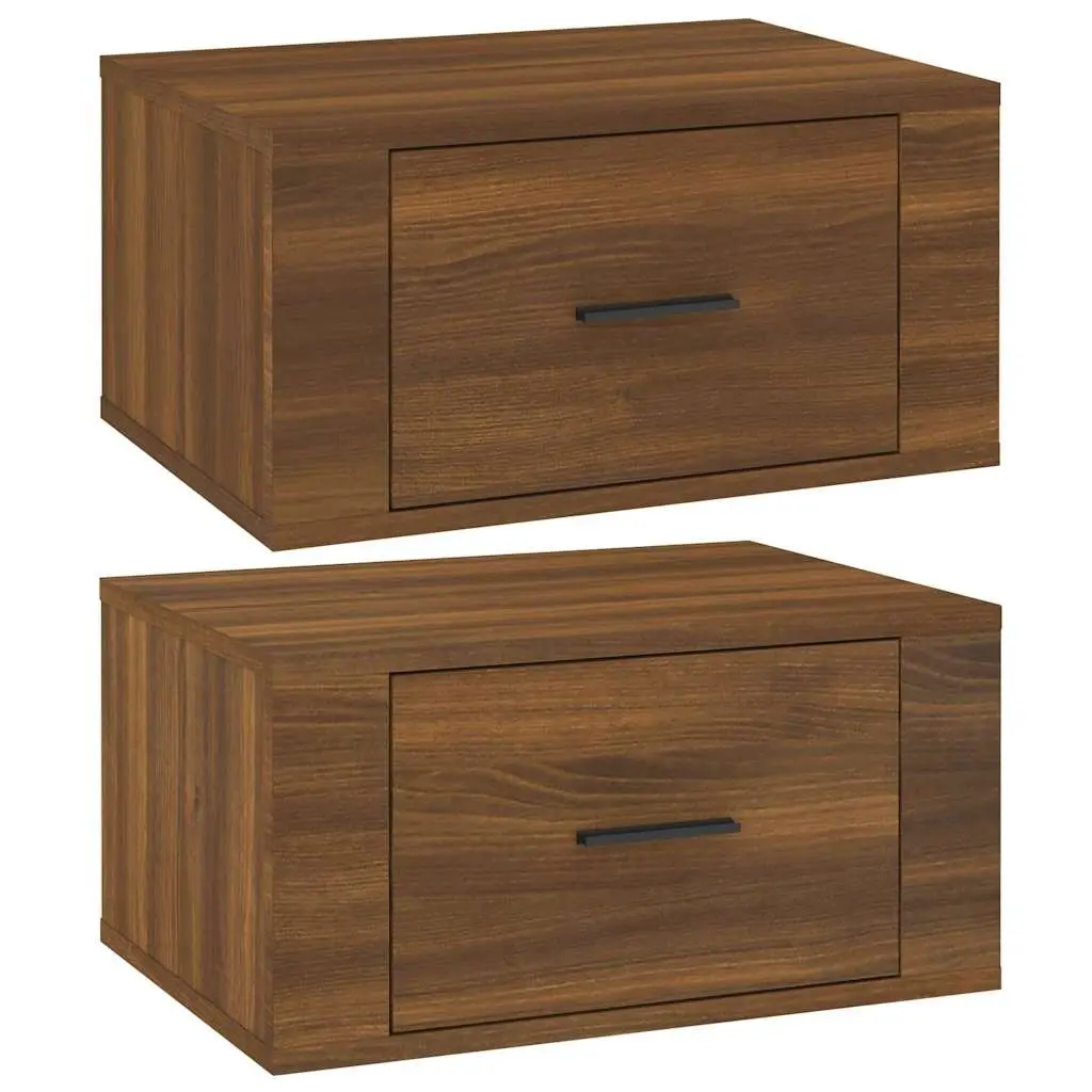 Floating Storage Cabinets Set of 2 Bedside Wall-mounted Engineered Wood 50x36x25cm Brown Oak