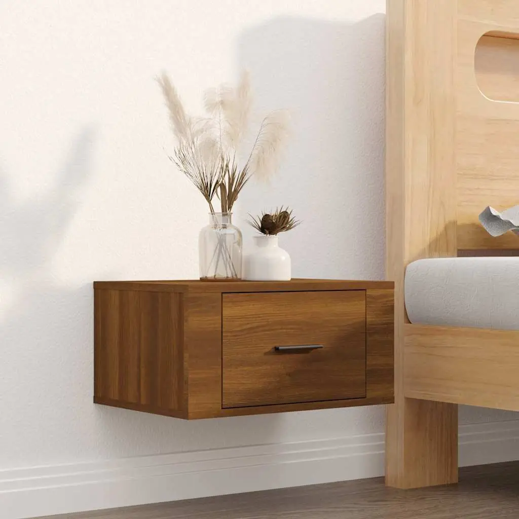 Floating Storage Cabinets Set of 2 Bedside Wall-mounted Engineered Wood 50x36x25cm Brown Oak