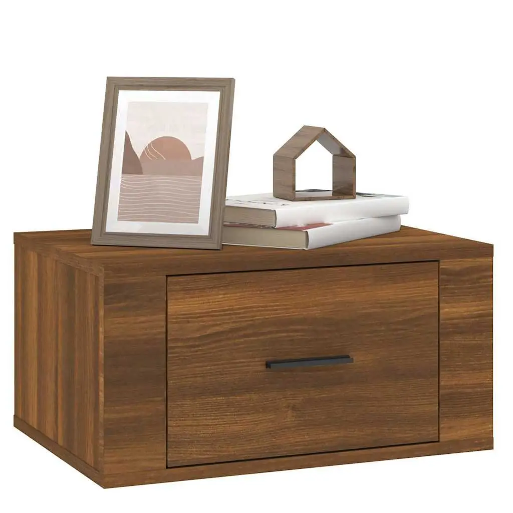Floating Storage Cabinets Set of 2 Bedside Wall-mounted Engineered Wood 50x36x25cm Brown Oak