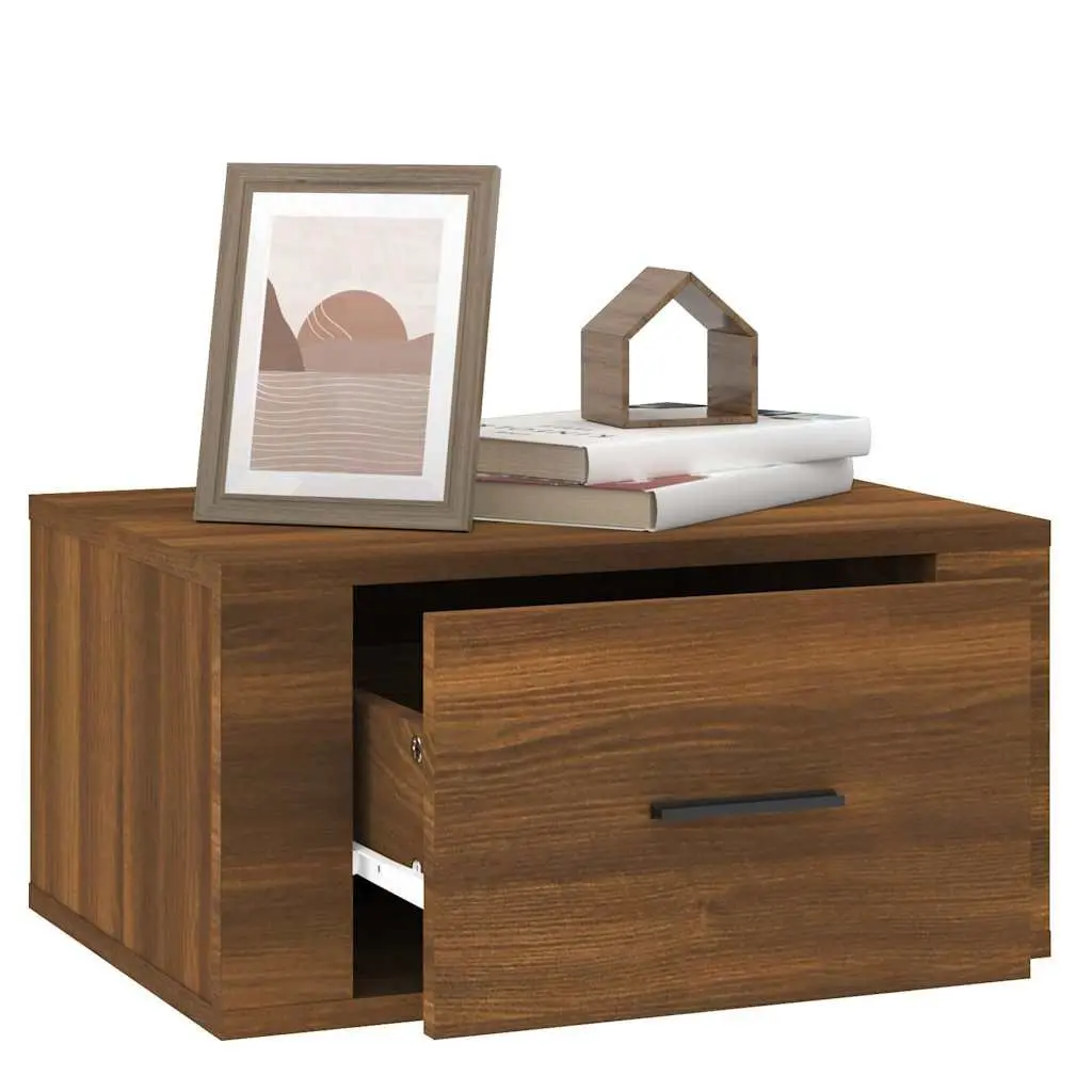 Floating Storage Cabinets Set of 2 Bedside Wall-mounted Engineered Wood 50x36x25cm Brown Oak