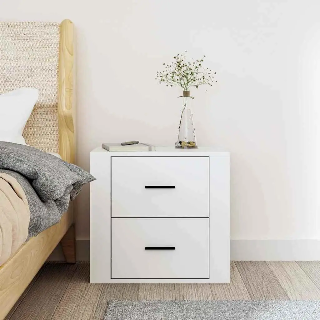 Floating White Bedside Cabinet Wall-mounted Storage 50x36x47cm Engineered Wood