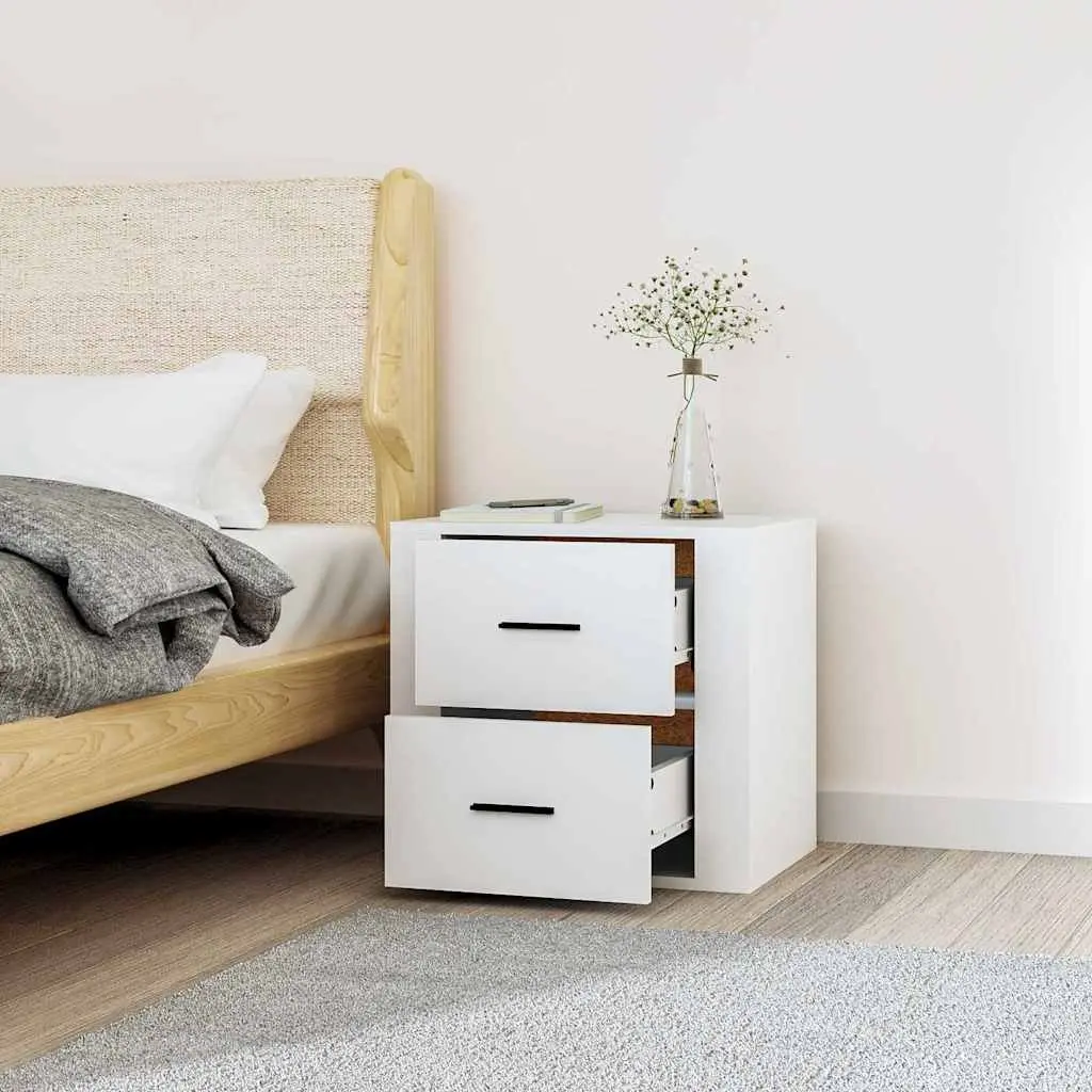 Floating White Bedside Cabinet Wall-mounted Storage 50x36x47cm Engineered Wood
