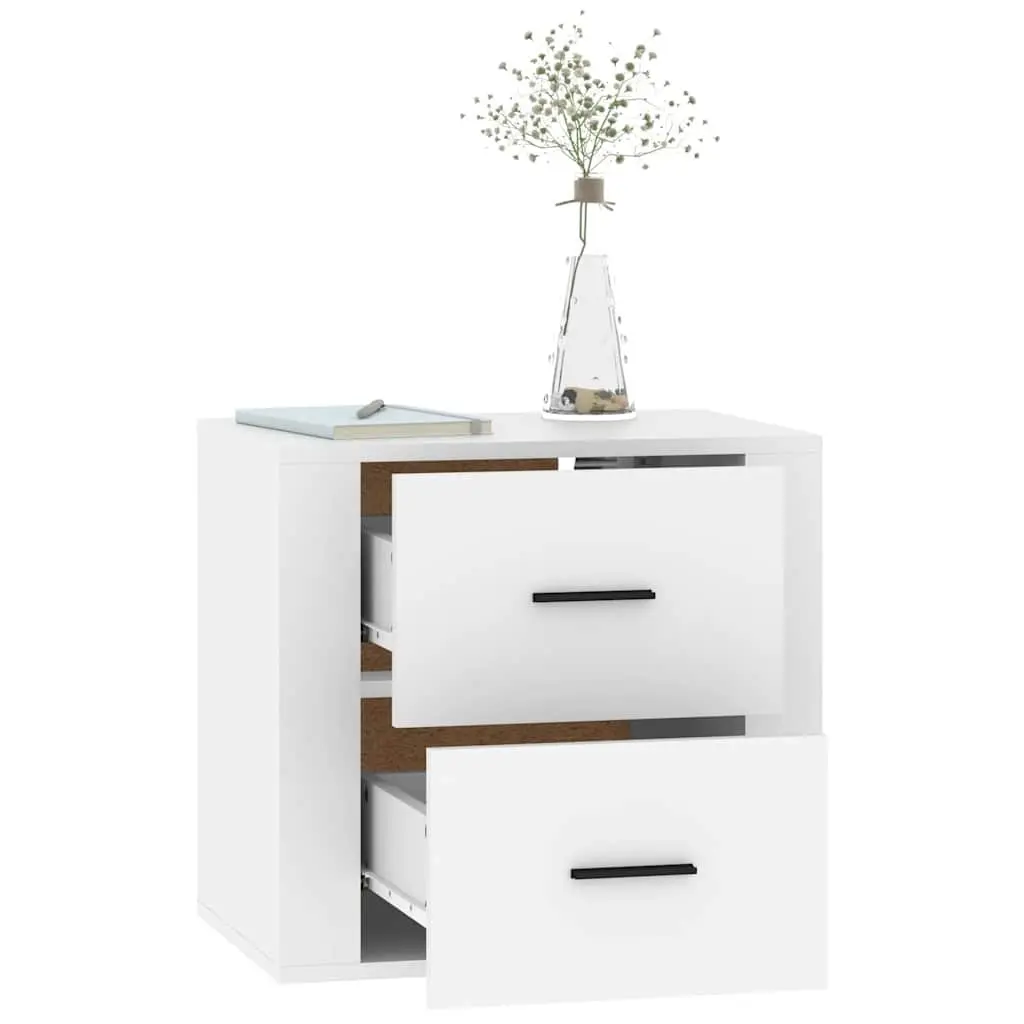 Floating White Bedside Cabinet Wall-mounted Storage 50x36x47cm Engineered Wood