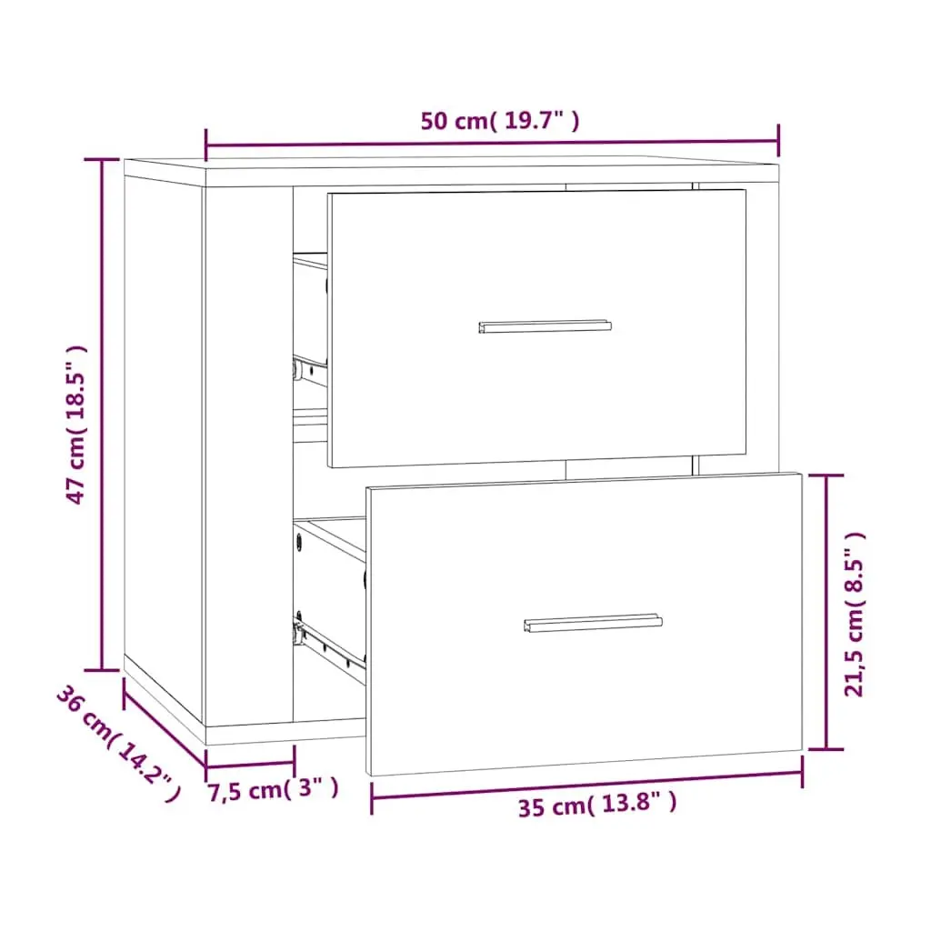 Floating White Bedside Cabinet Wall-mounted Storage 50x36x47cm Engineered Wood