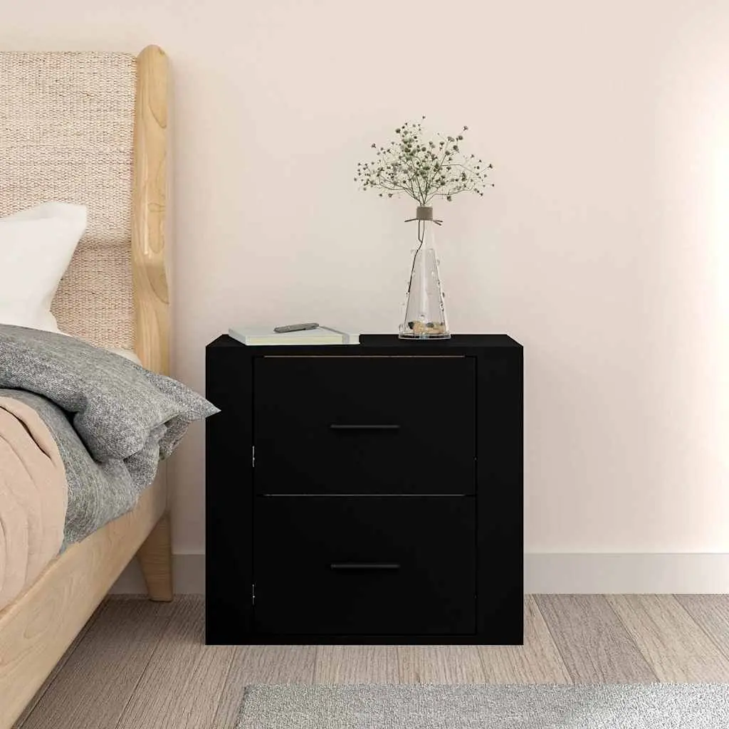 Wall-mounted Bedside Cabinet Black Storage Floating Bedroom Furniture 50x36x47cm