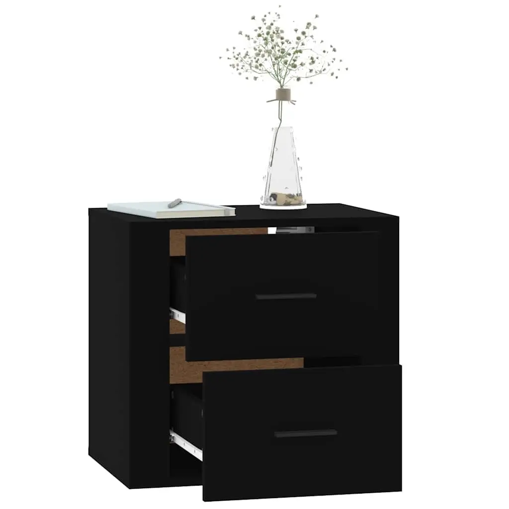 Wall-mounted Bedside Cabinet Black Storage Floating Bedroom Furniture 50x36x47cm