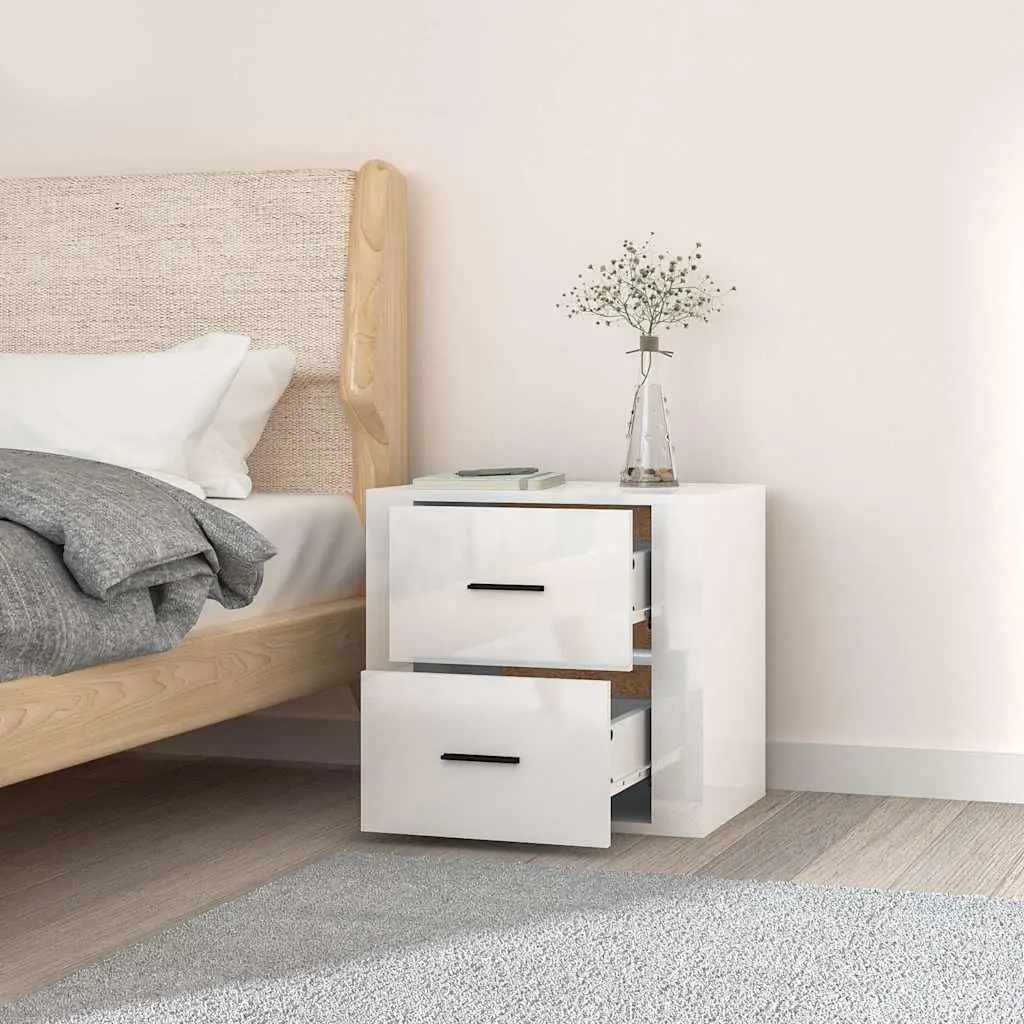Floating Bedside Cabinet White Engineered Wood 50x36x47cm Wall-Mounted Storage Organiser