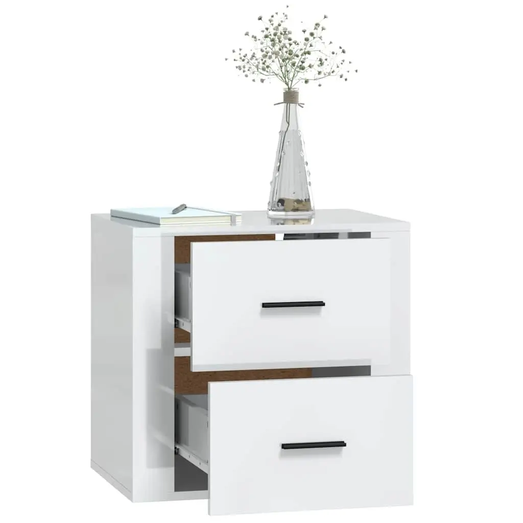 Floating Bedside Cabinet White Engineered Wood 50x36x47cm Wall-Mounted Storage Organiser