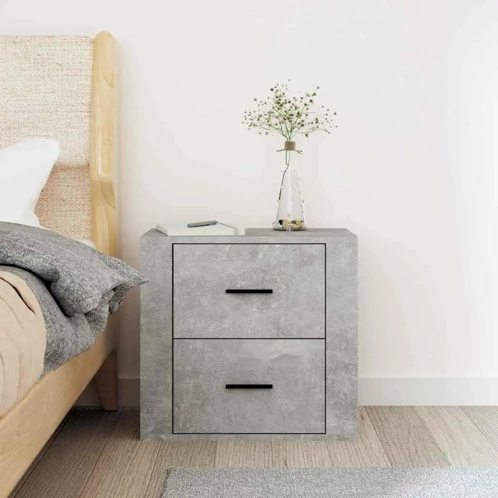 Grey Floating Nightstand Wall-mounted Bedside Cabinet Storage Unit Engineered Wood 50W x 36D x 47H cm