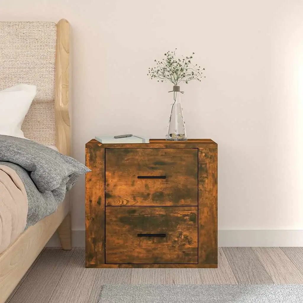 Floating Bedside Cabinet Storage Organizer Engineered Wood Brown 50W x 36D x 47H cm