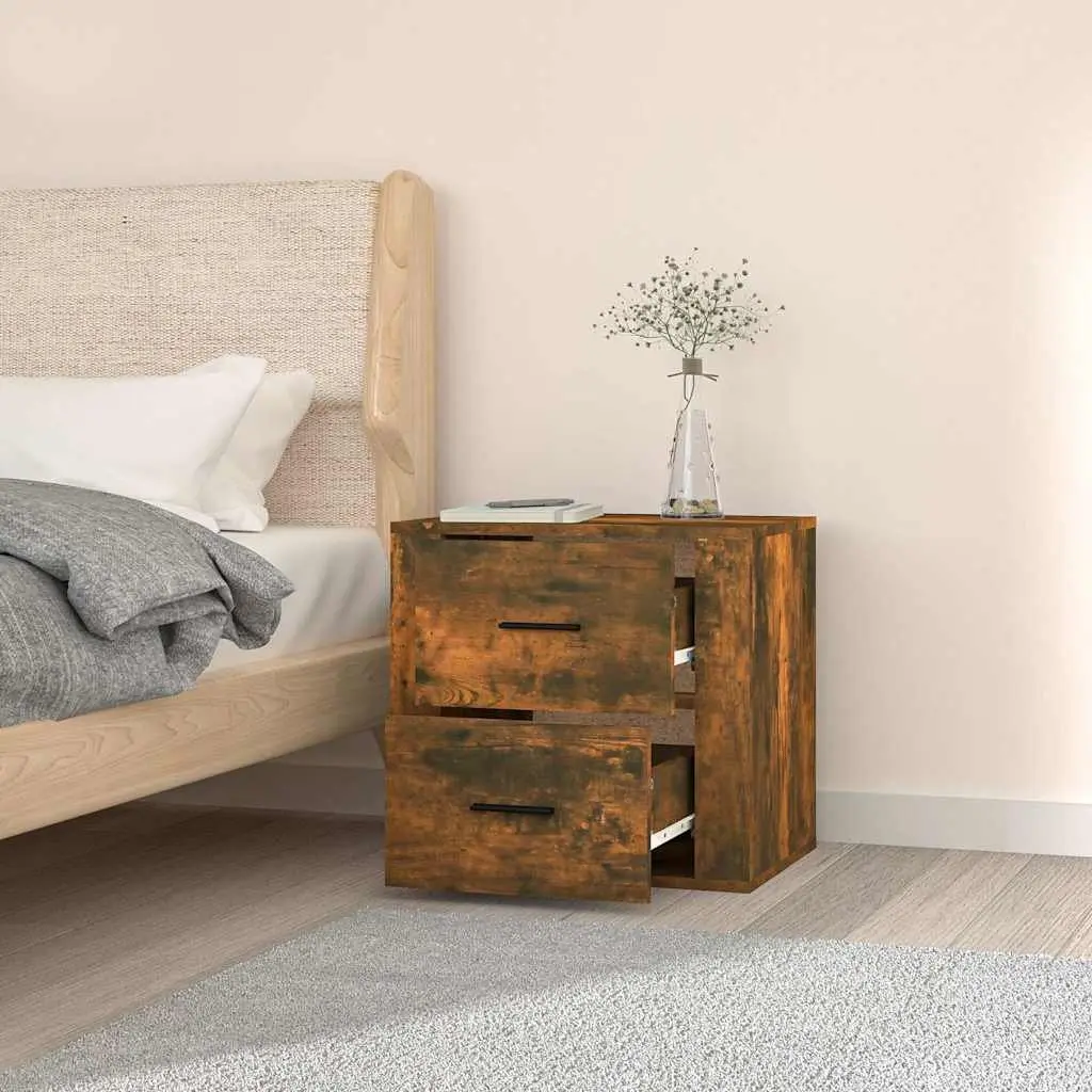 Floating Bedside Cabinet Storage Organizer Engineered Wood Brown 50W x 36D x 47H cm