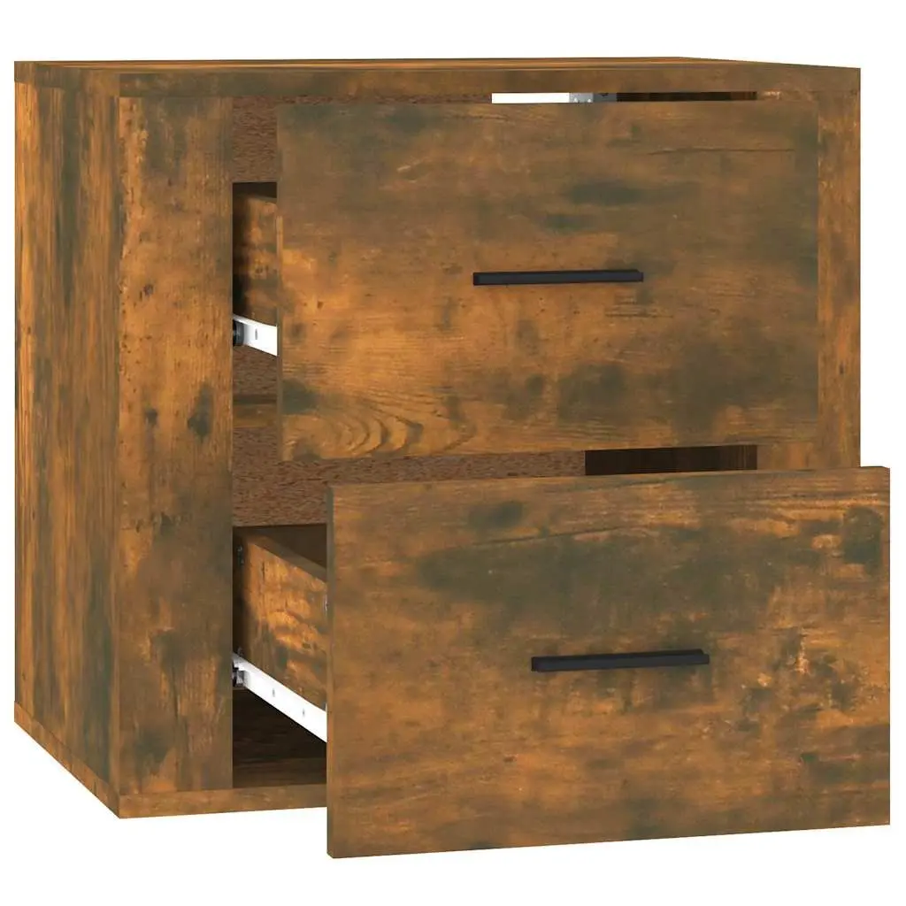 Floating Bedside Cabinet Storage Organizer Engineered Wood Brown 50W x 36D x 47H cm
