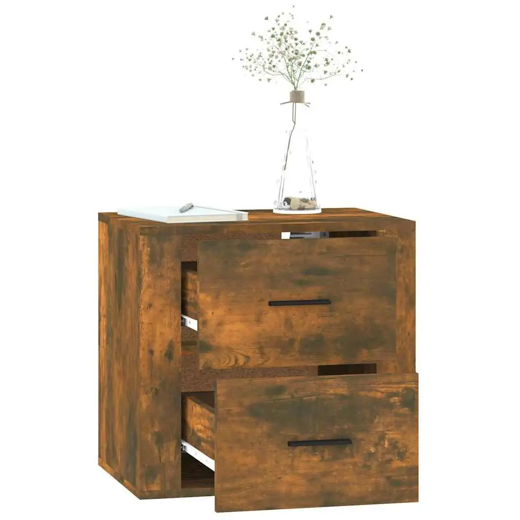 Floating Bedside Cabinet Storage Organizer Engineered Wood Brown 50W x 36D x 47H cm