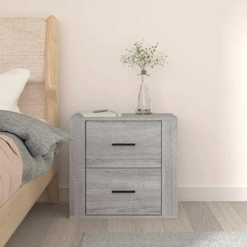 Wall-mounted Bedside Cabinet Grey Sonoma Storage Floating Organiser 50x36x47cm