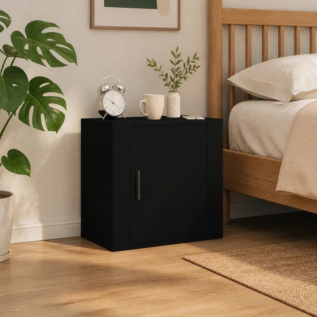 Wall-mounted Floating Storage Cabinet Engineered Wood Black 50x30x47cm
