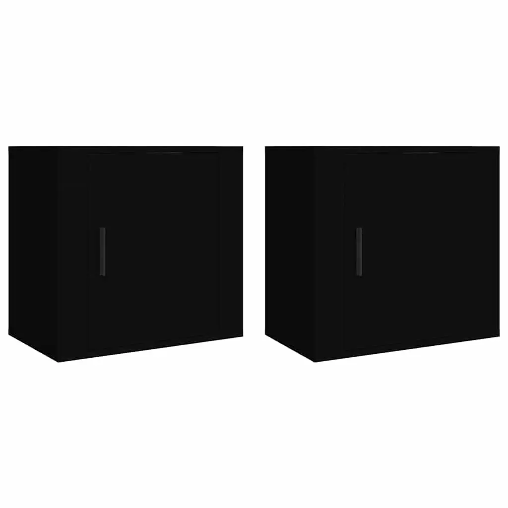 Black Floating Bedside Cabinets 2 Piece Wall-Mounted Storage Organizer Bedroom Engineered Wood 50x30x47cm
